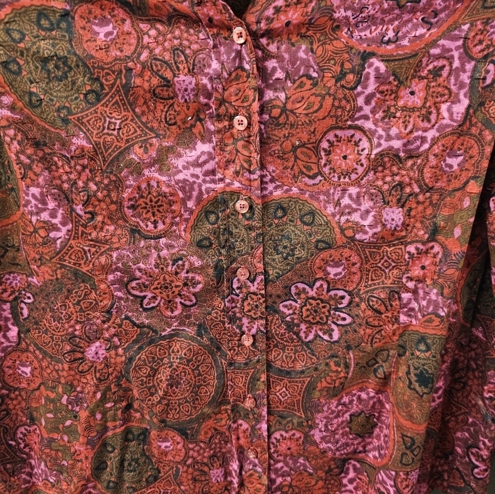 Plus Size Vintage Coldwater Creek boho sheer paisley Button Down Shirt Red 2X - Picture 3 of 8